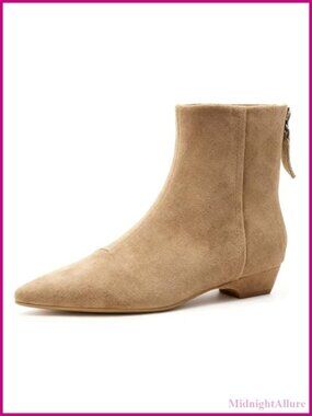 Suede Low Block Heel Ankle Boot Pointed Toe Back Zip Comfortable Office Wedding